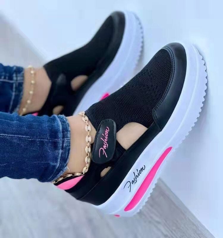Damenmode Hollow Flyknit Velcro Plateauschuhe