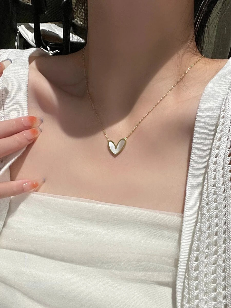 Amour Heart Necklace 18K Gold Plated Stainless Steel with White Acrylic Inlay