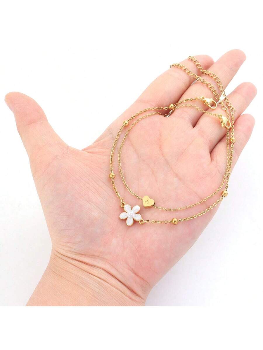 Celestina Heart Flower Anklet Set