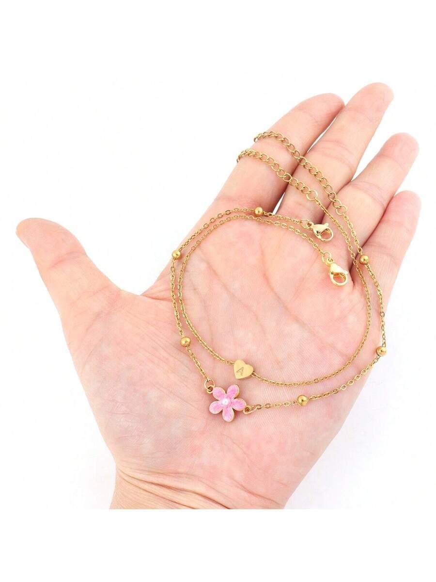 Celestina Heart Flower Anklet Set