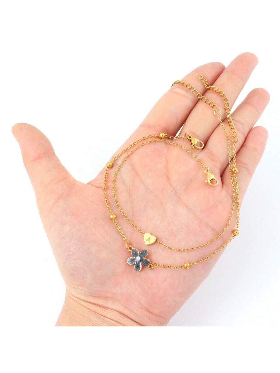 Celestina Heart Flower Anklet Set