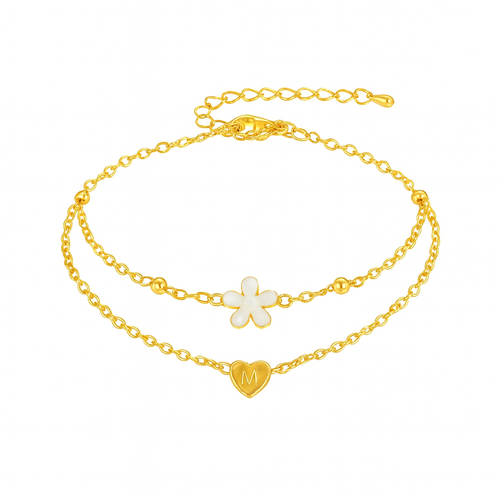 Celestina Heart Flower Anklet Set
