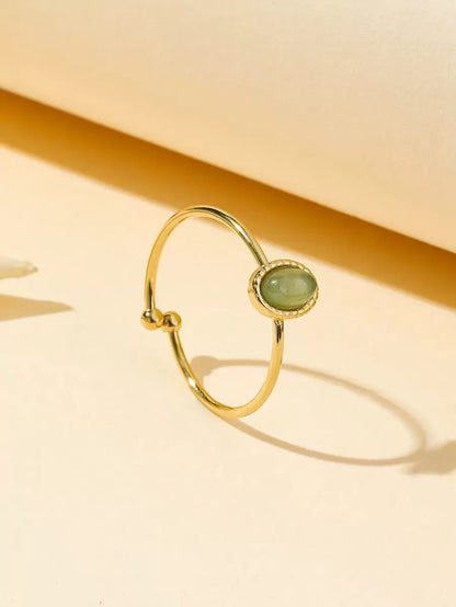 Aurelia Ring – Adjustable 14K Gold Baroque Stainless Steel with Natural Stone