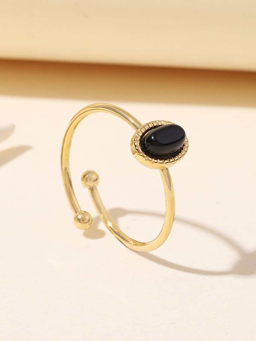 Aurelia Ring – Adjustable 14K Gold Baroque Stainless Steel with Natural Stone