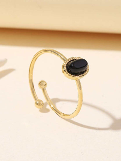 Aurelia Ring – Adjustable 14K Gold Baroque Stainless Steel with Natural Stone