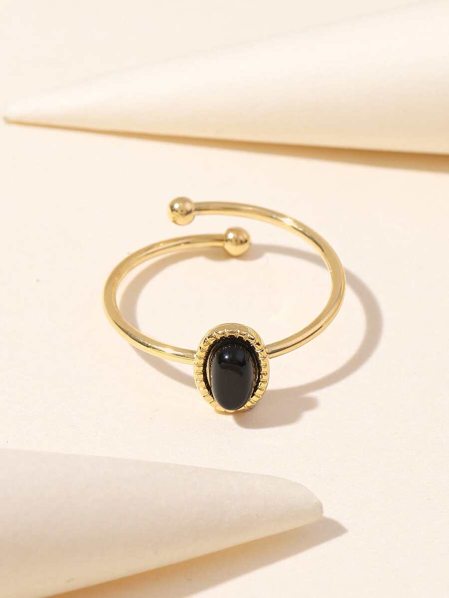 Aurelia Ring – Adjustable 14K Gold Baroque Stainless Steel with Natural Stone