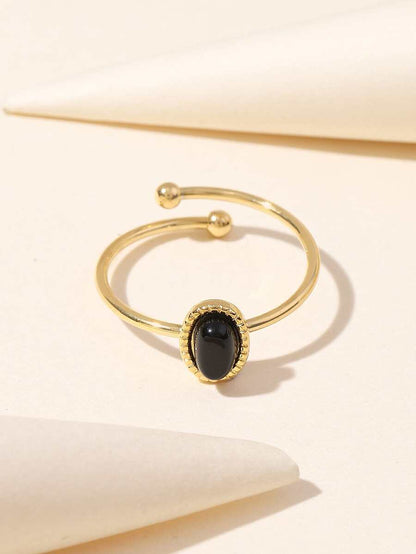 Aurelia Ring – Adjustable 14K Gold Baroque Stainless Steel with Natural Stone