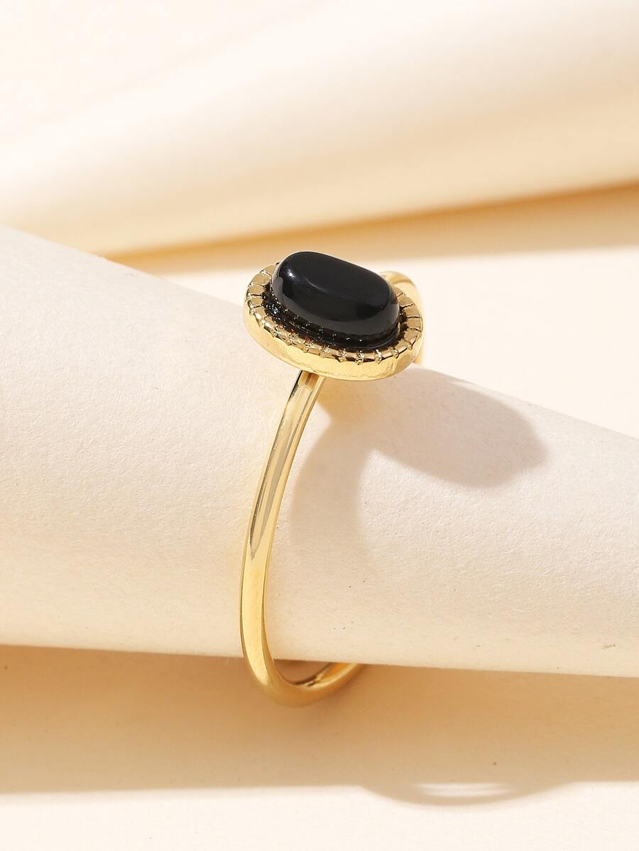 Aurelia Ring – Adjustable 14K Gold Baroque Stainless Steel with Natural Stone