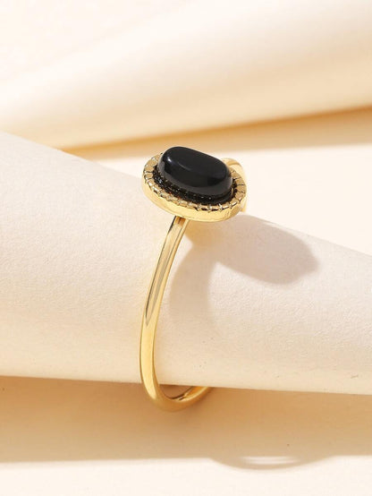 Aurelia Ring – Adjustable 14K Gold Baroque Stainless Steel with Natural Stone