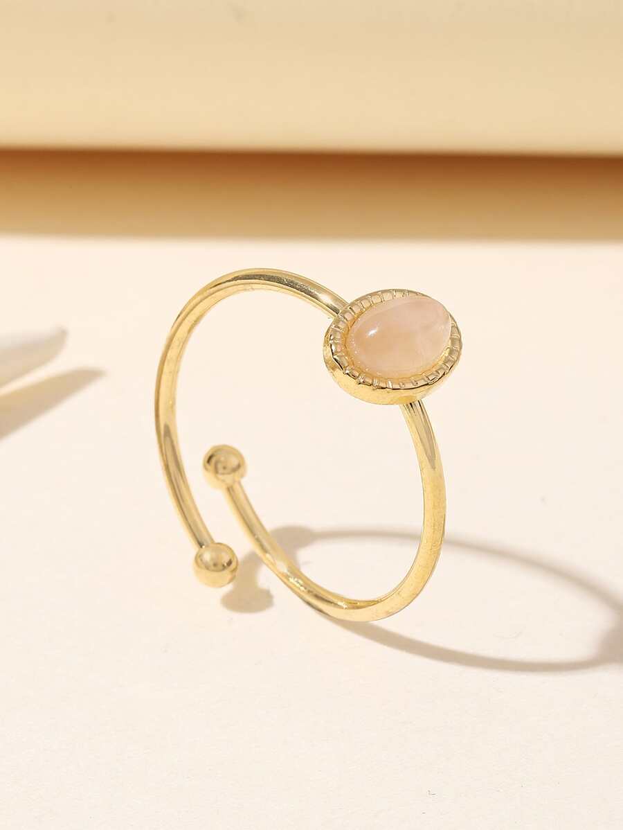 Aurelia Ring – Adjustable 14K Gold Baroque Stainless Steel with Natural Stone