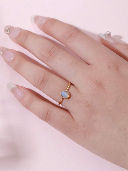 Aurelia Ring – Adjustable 14K Gold Baroque Stainless Steel with Natural Stone