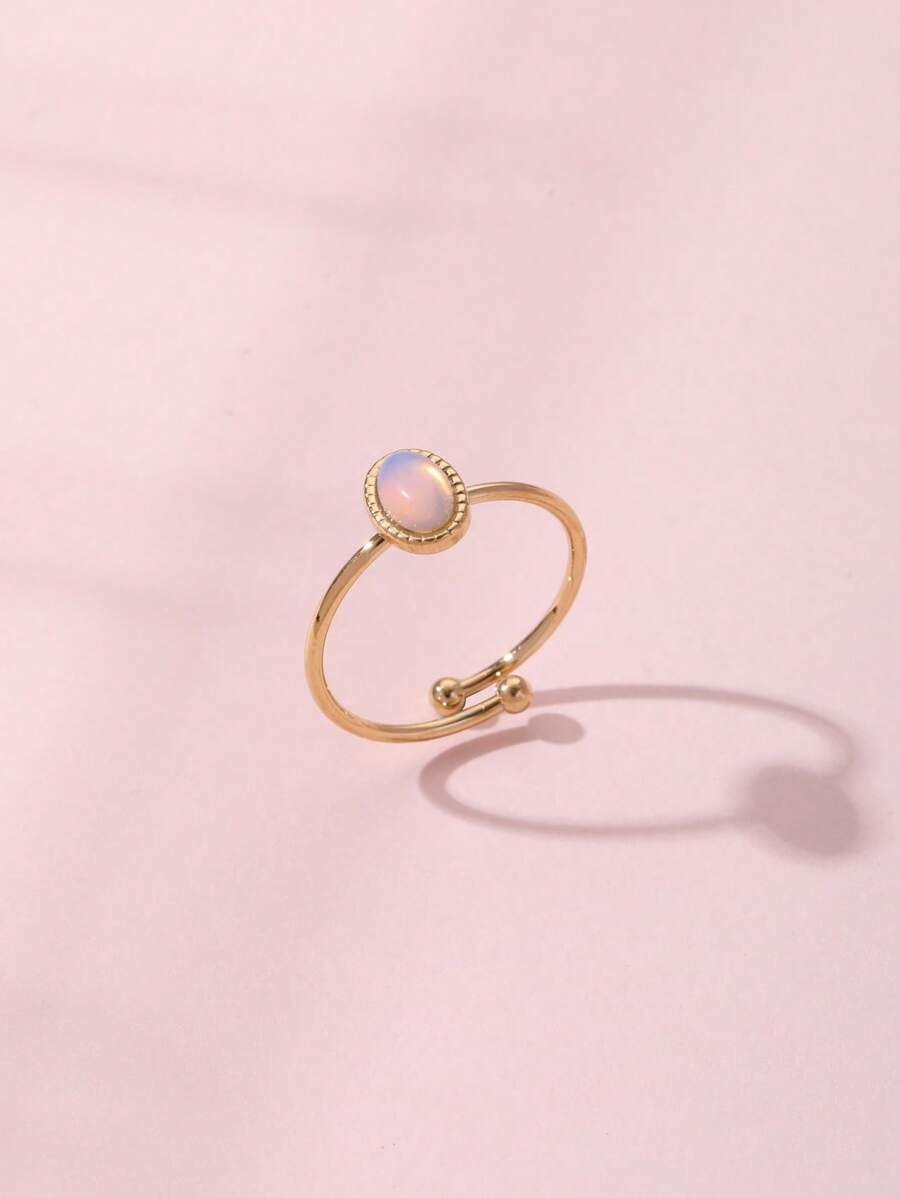 Aurelia Ring – Adjustable 14K Gold Baroque Stainless Steel with Natural Stone