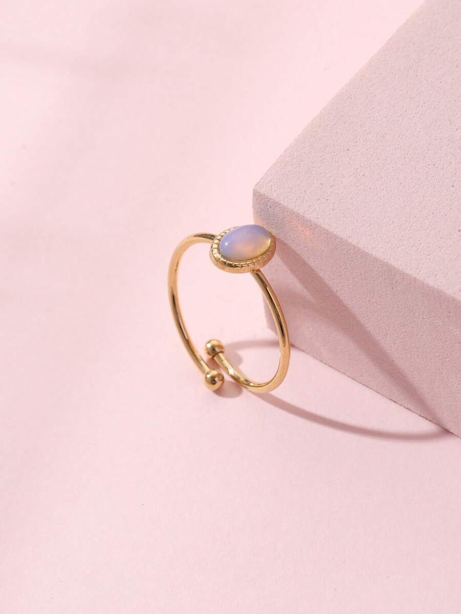 Aurelia Ring – Adjustable 14K Gold Baroque Stainless Steel with Natural Stone
