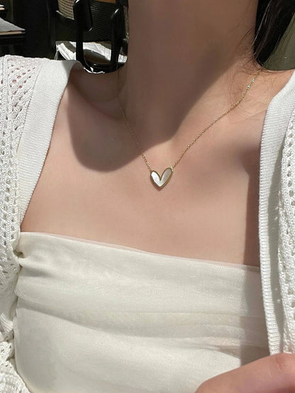 Amour Heart Necklace 18K Gold Plated Stainless Steel with White Acrylic Inlay