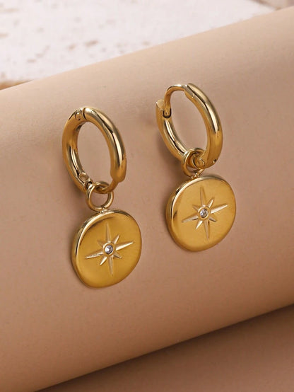 Celeste Earrings – Stainless Steel Eight-Pointed Star Medallion