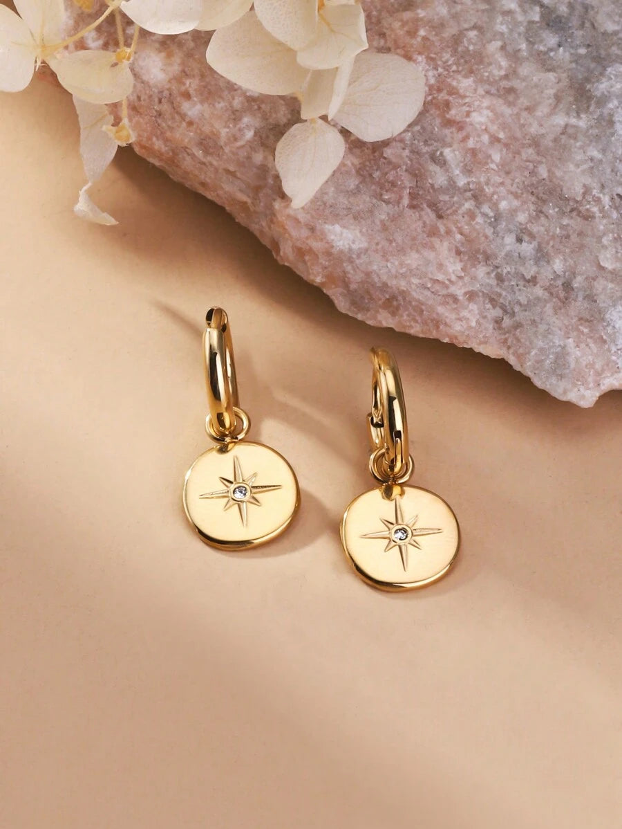 Celeste Earrings – Stainless Steel Eight-Pointed Star Medallion