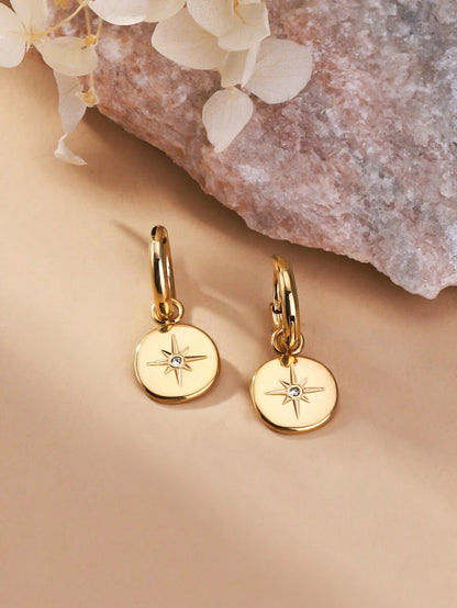 Celeste Earrings – Stainless Steel Eight-Pointed Star Medallion
