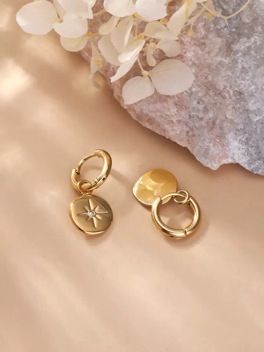 Celeste Earrings – Stainless Steel Eight-Pointed Star Medallion