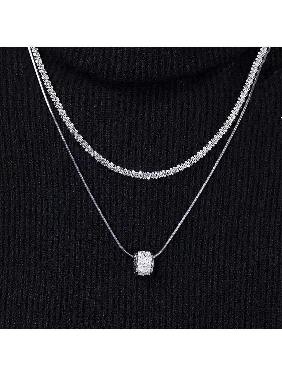 Serenity Beads Necklace Double Layer Titanium Steel Cubic Zirconia