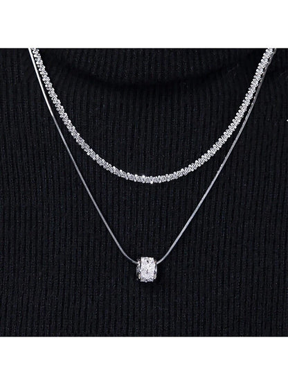 Serenity Beads Necklace Double Layer Titanium Steel Cubic Zirconia