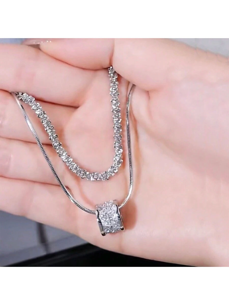 Serenity Beads Necklace Double Layer Titanium Steel Cubic Zirconia