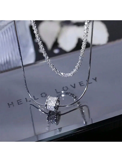 Serenity Beads Necklace Double Layer Titanium Steel Cubic Zirconia