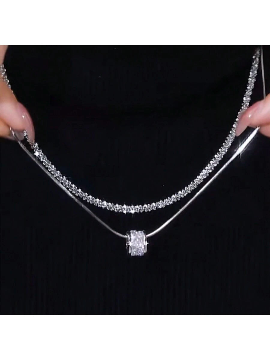 Serenity Beads Necklace Double Layer Titanium Steel Cubic Zirconia