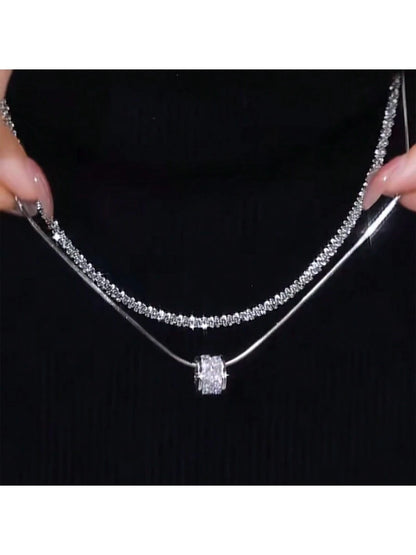 Serenity Beads Necklace Double Layer Titanium Steel Cubic Zirconia