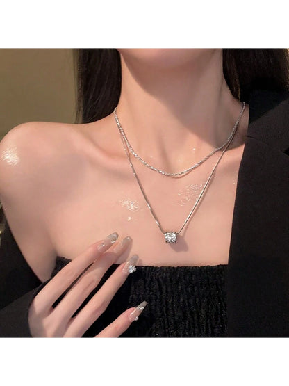 Serenity Beads Necklace Double Layer Titanium Steel Cubic Zirconia