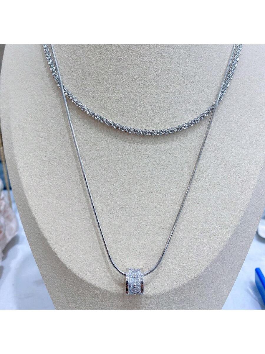 Serenity Beads Necklace Double Layer Titanium Steel Cubic Zirconia