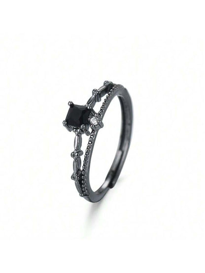 Onyx Square Ring – Black Cubic Zirconia Inlay for Couples