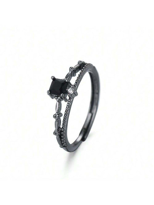 Onyx Square Ring – Black Cubic Zirconia Inlay for Couples