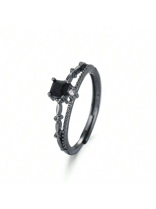 Onyx Square Ring – Black Cubic Zirconia Inlay for Couples