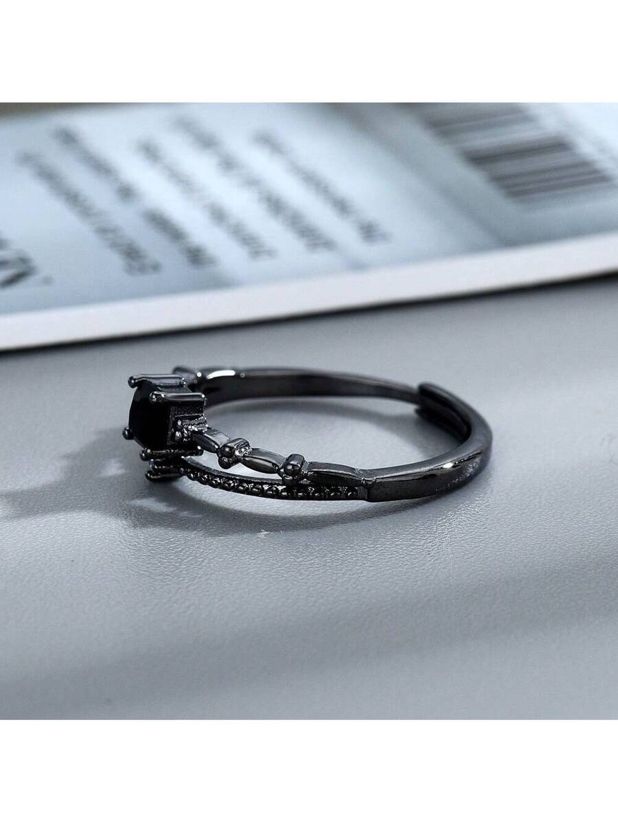 Onyx Square Ring – Black Cubic Zirconia Inlay for Couples
