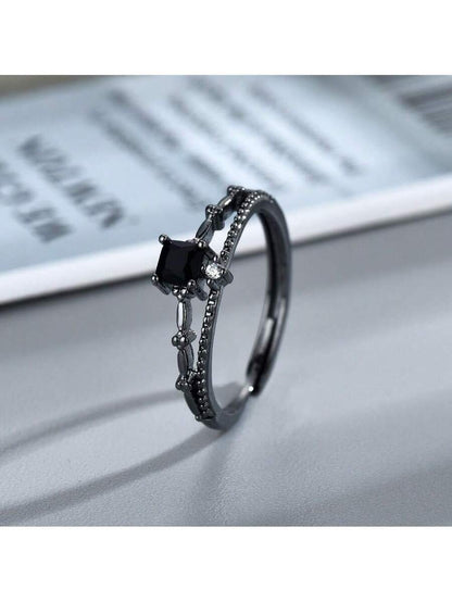 Onyx Square Ring – Black Cubic Zirconia Inlay for Couples
