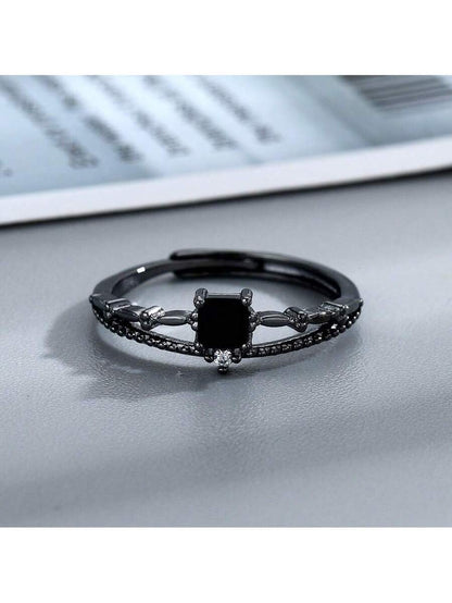 Onyx Square Ring – Black Cubic Zirconia Inlay for Couples