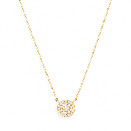 Étoile Necklace – Round Disc Pendant with Paved Stones 925 Sterling Silver