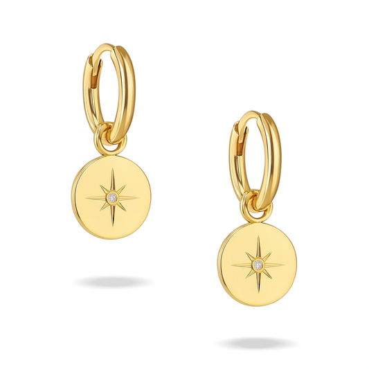 Celeste Earrings – Stainless Steel Eight-Pointed Star Medallion