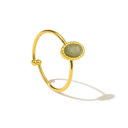 Aurelia Ring – Adjustable 14K Gold Baroque Stainless Steel with Natural Stone