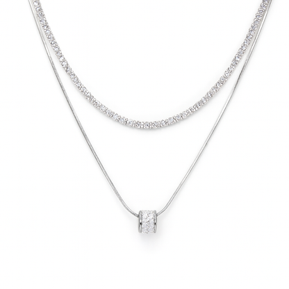 Serenity Beads Necklace Double Layer Titanium Steel Cubic Zirconia