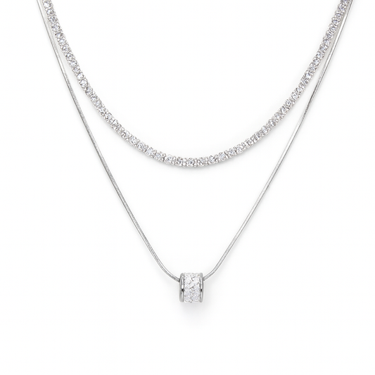 Serenity Beads Necklace Double Layer Titanium Steel Cubic Zirconia