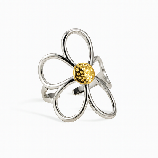 Solara Ring – 18K Gold Plated Stainless Steel Retro Flower Design