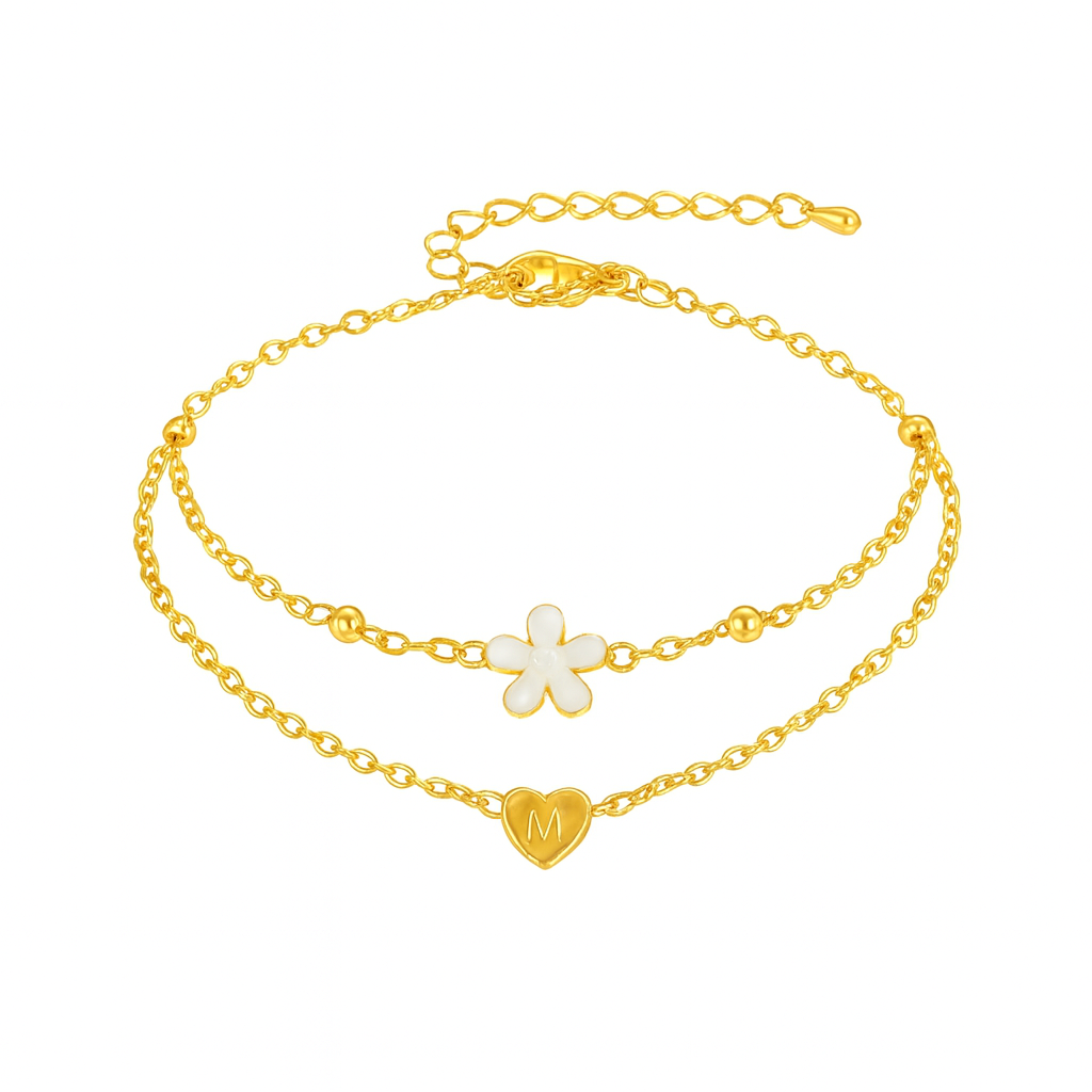 Celestina Heart Flower Anklet Set