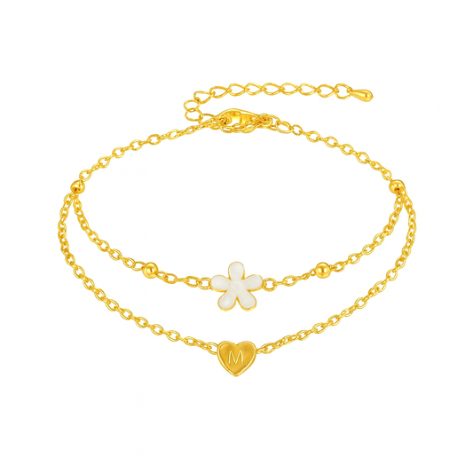 Celestina Heart Flower Anklet Set